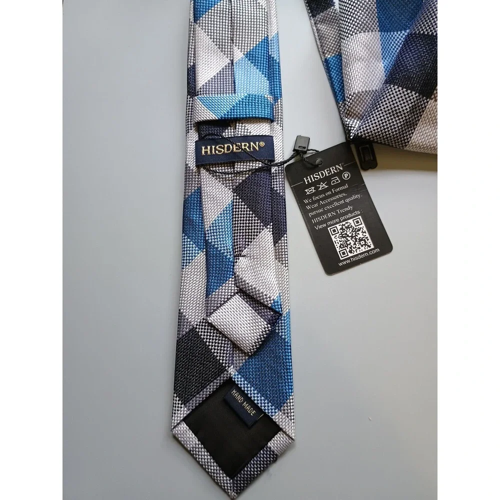 NWT Boys Easy Zipper‎ Tie / Pocket Square Set (One Size) Plaid Blues Grays